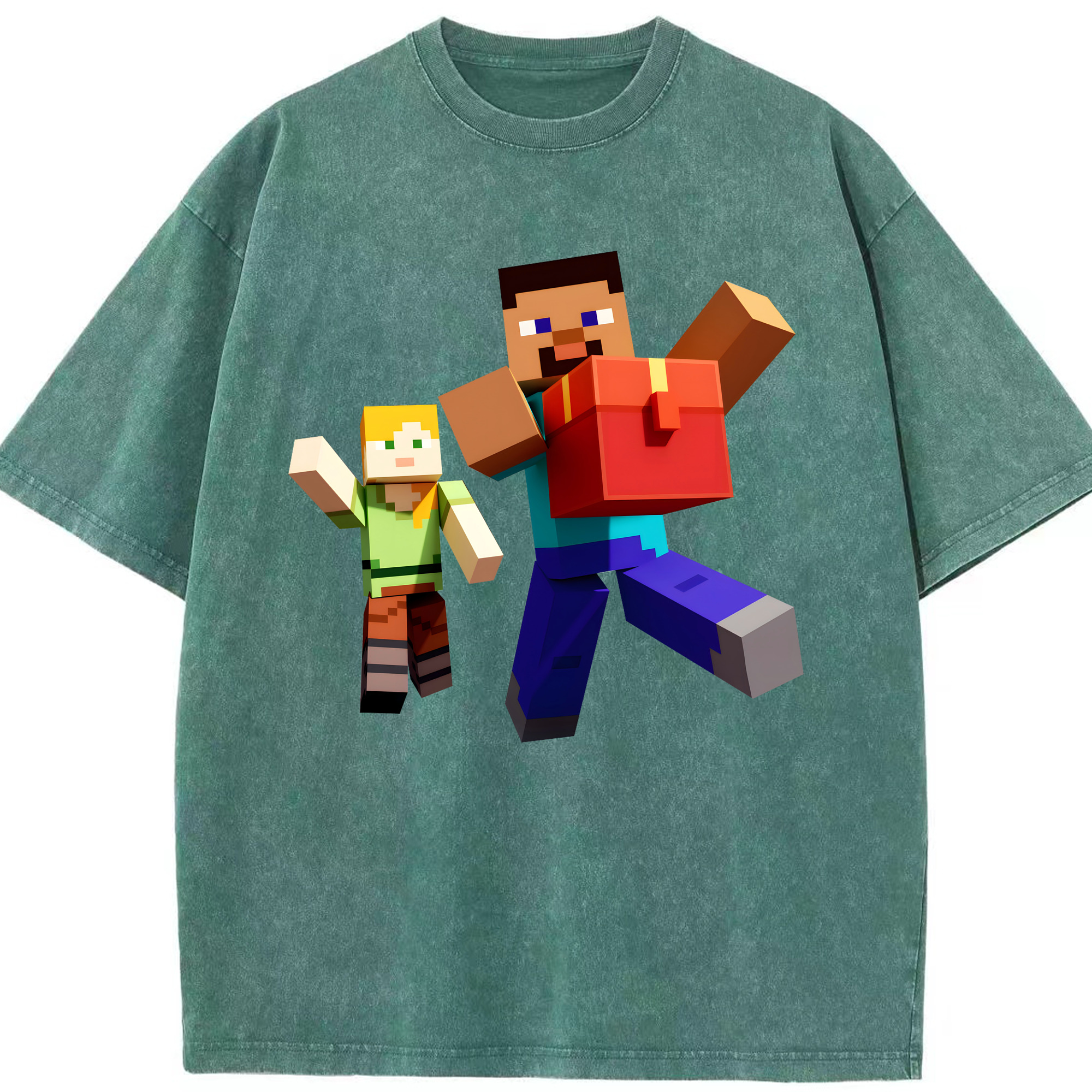 （画像用） マインクラフト ブロックの世界 Minecraft MC Block world 綿100% ヴィンテージ風 半袖Tシャツ（フロントプリント）